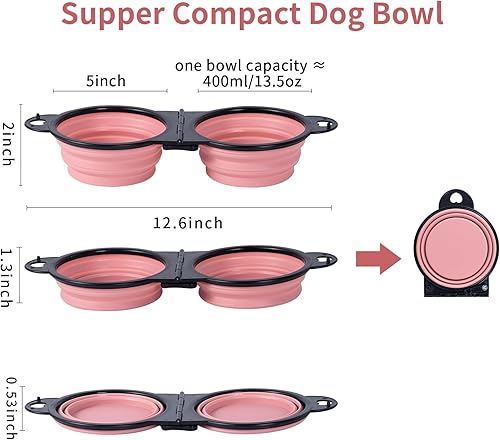 Miniatura 2 de SLSON Cuencos dobles plegables para perros, borde reforzado, volteado de 180 grados, doble tazón plegable con clips de bloqueo, cuencos de viaje