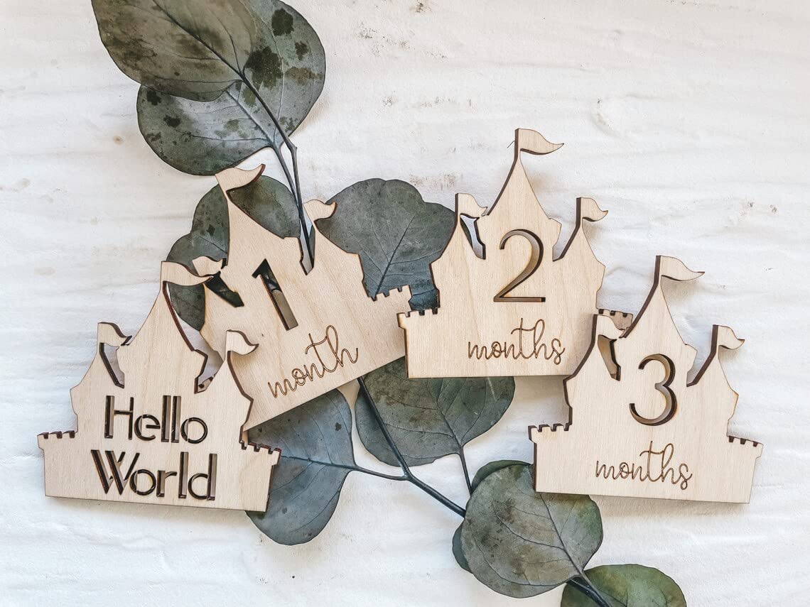 Cliths Set of 13 Pieces Wooden Princess Castle Milestone Cards, Baby Monthly Milestone.-image-21