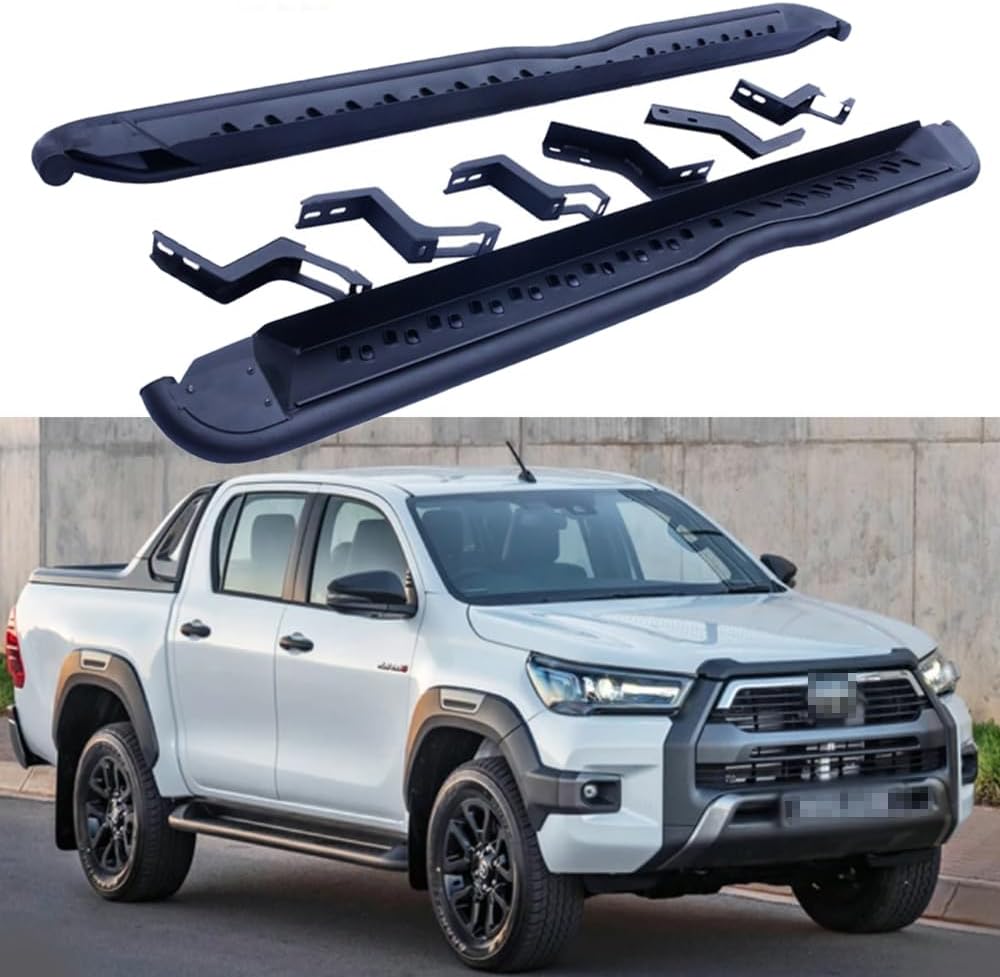 Fixed Running Board Side Steps Fits for Hilux 2019-2024 Nerf Bars Steel 2PCS Black Pedals