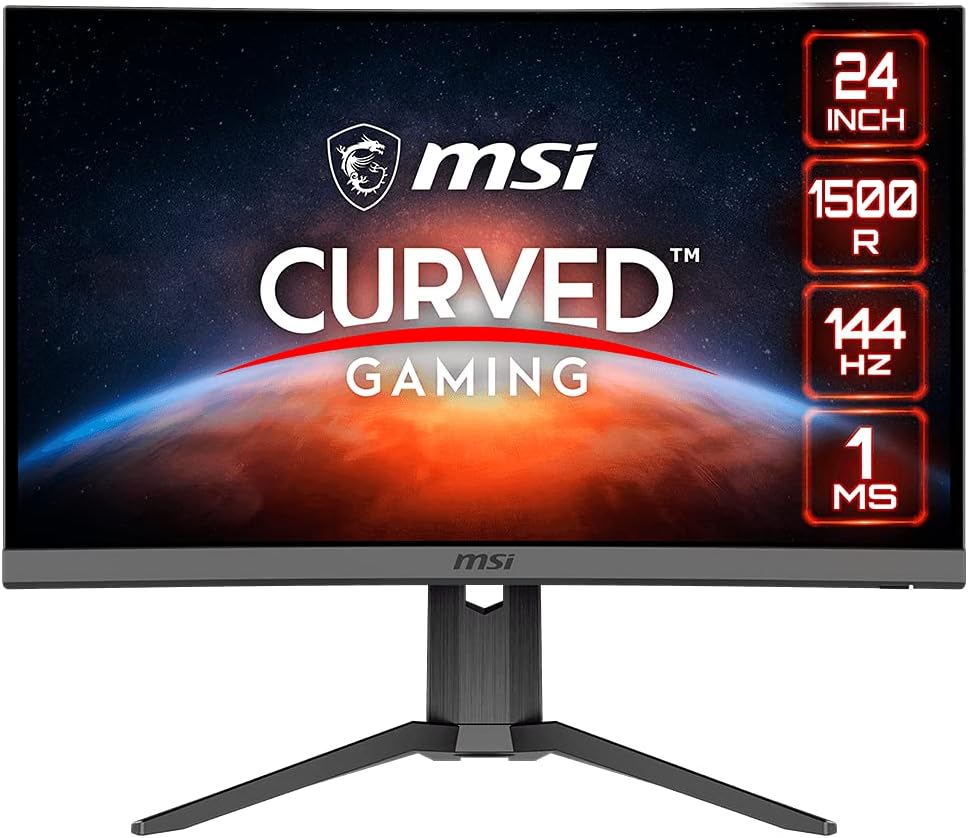 MSI Optix G24C6P Curved Gaming Monitor - 60.96 cm (24 Inch), FHD, 1ms, 1500R, VA, 144Hz, AMD Free-Sync, Tilt/Pivot/Swivel/Height Adjustable, Less Blue Light, VESA Mounting, Display Port, HDMI