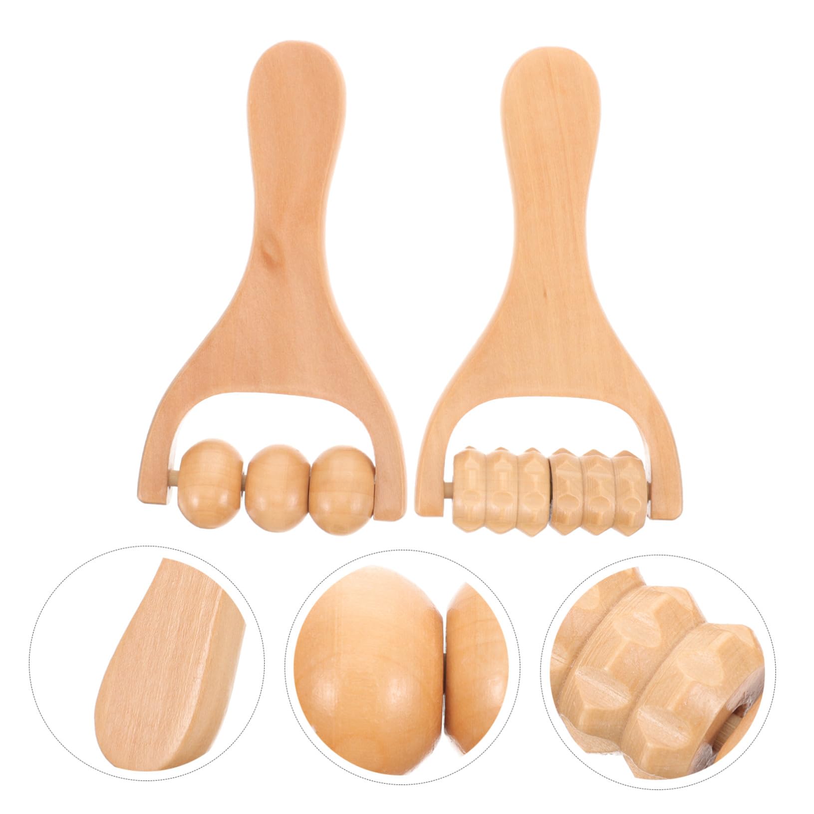 Masajeador De Pies y Hombros Madera Natural 2 Piezas Rodillo Manual Ergonómico Uso Diario Para Cuello, Espalda y Relajación Corporal Herramienta Práctica De Acupresión