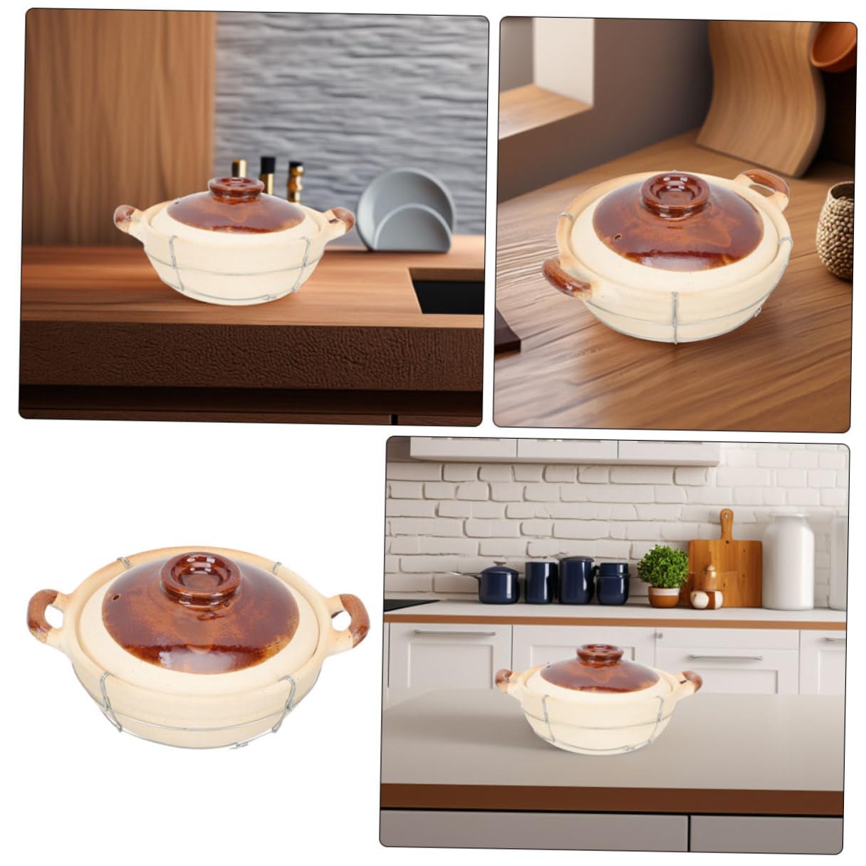 Uonlytech 2 Cazuelas de Barro con Tapa, Mini Cazuela de Barro para Cocinar Estofados y Sopas, Resistente a Altas Temperaturas y Distribución Uniforme del Calor