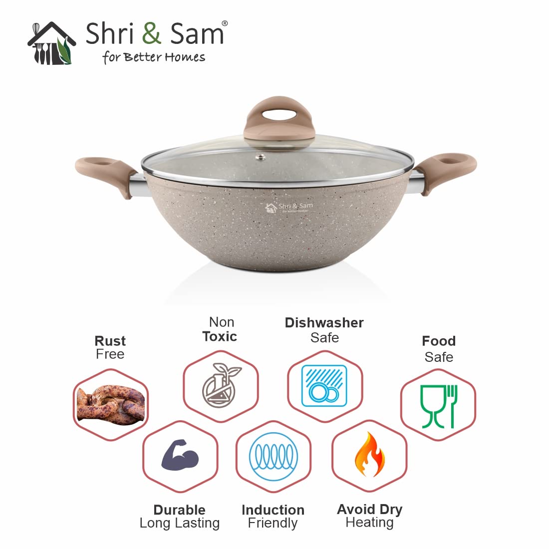 Shri & Sam Rockline Aluminium Kadhai with Lid, Brown (24 cm, 2.4 L) 3