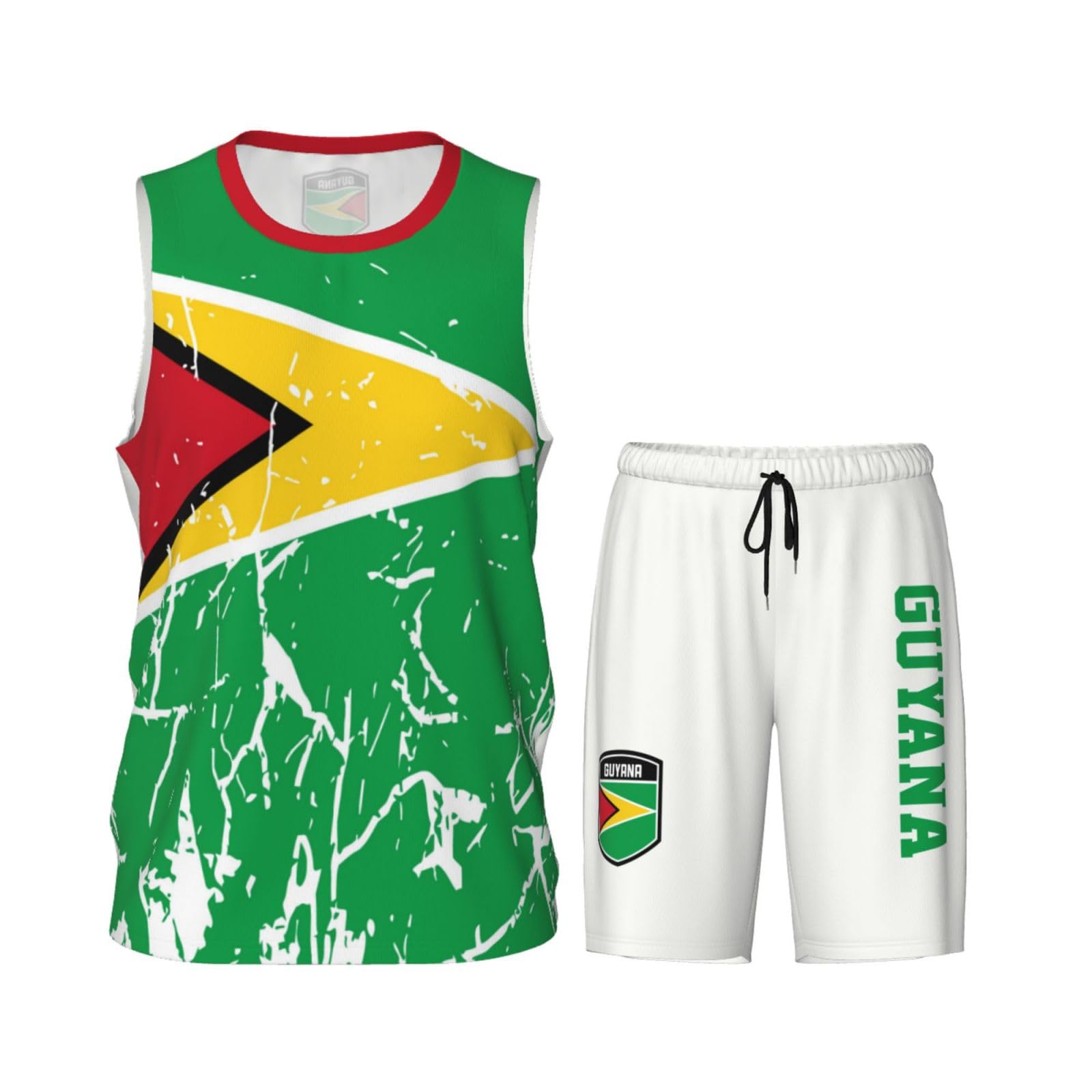 Guyana Flag Grain (4) Basketball Jersey Uniform Suit for Men Women Adults Training Athletic Set