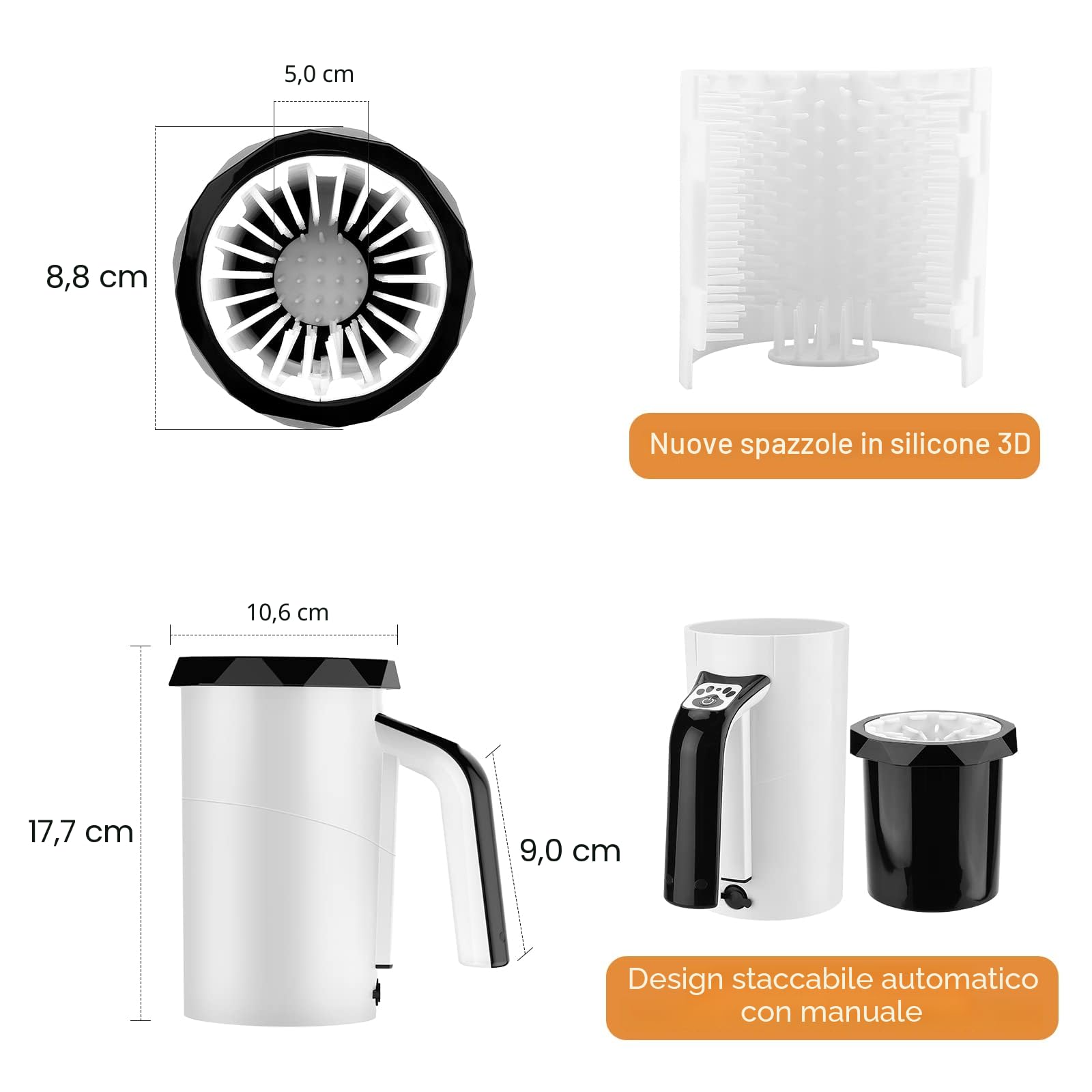 MYPIN Pulisci Zampa Cane, 2 en 1 Lavazampe per Cani Elettrico Portatile 7.4V 2400mAh Ricaricabile con Spazzola Rimovibile in Morbido Ailicone per Lavare Piedi di Cani e Gatti (nero)