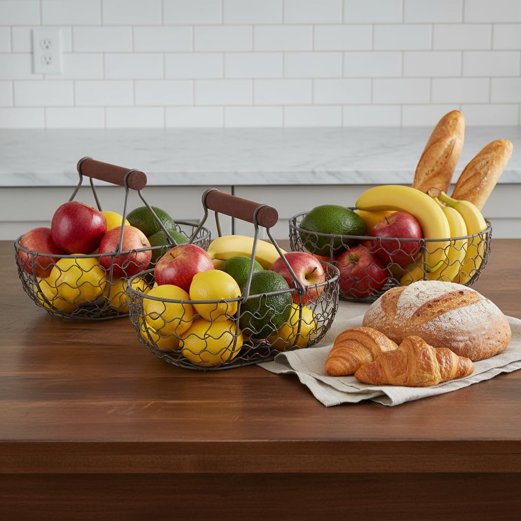 Cestino in filo di alluminio vintage: esposizione di frutta, verdura e uova - Italia