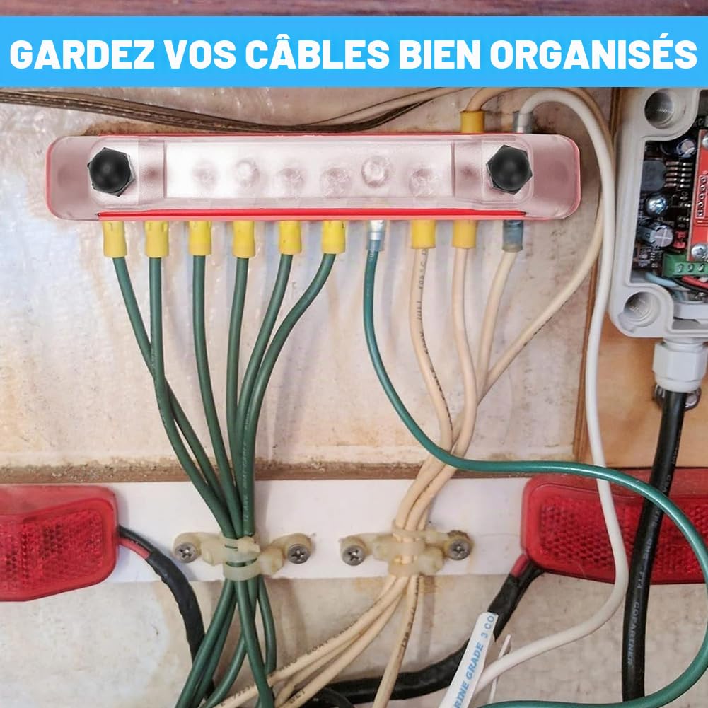 Barre de distribution Ruioomeep, 2 barres de distribution, 12 V - 48 V CC, 250 A, avec 4 boulons de serrage M8, module haute performance, bloc de distribution d'énergie, bloc de mise à la terre avec