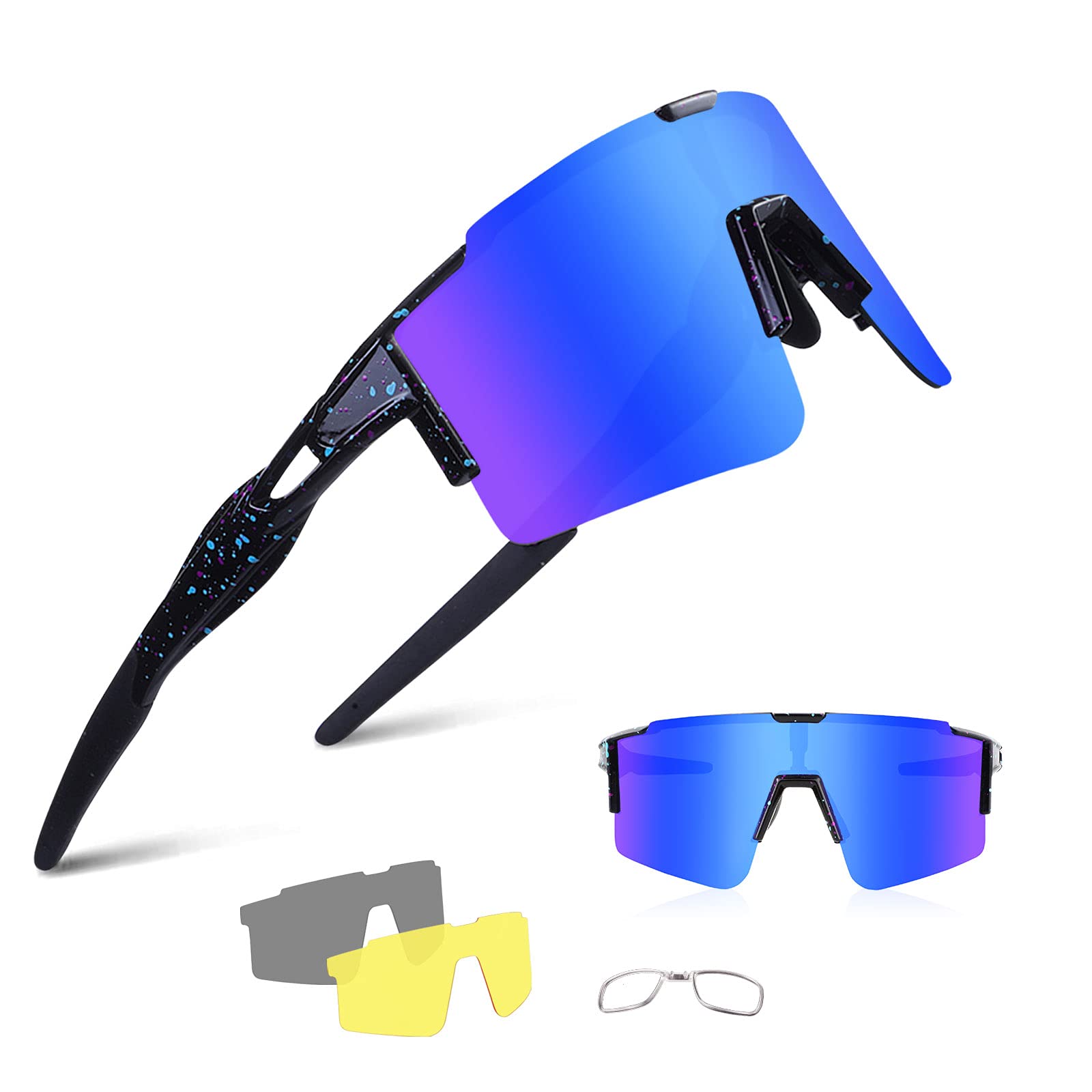 BangLong Gafas Sol Polarizadas Ciclismo Hombre Mujer con 3 Lentes Intercambiables UV400 Y Montura De TR-90, Gafas Sol Deportivas para Running MTB Bicicleta