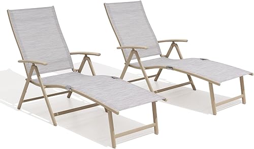 Miniatura 33 de Crestlive Products Juego de 2 tumbonas para exteriores, silla reclinable plegable de aluminio, ajustable 8 posiciones, sin montaje, perfecta