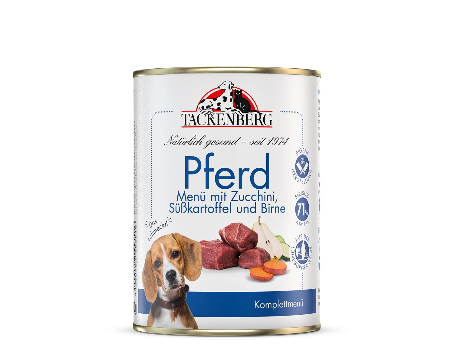 TACKENBERG Pferd mit Zucchini, Süßkartoffel und Birne Nassfutter Dose für Hunde - Hundefutter in Premiumqualität - natürlich getreidefrei, 6 x 800 g