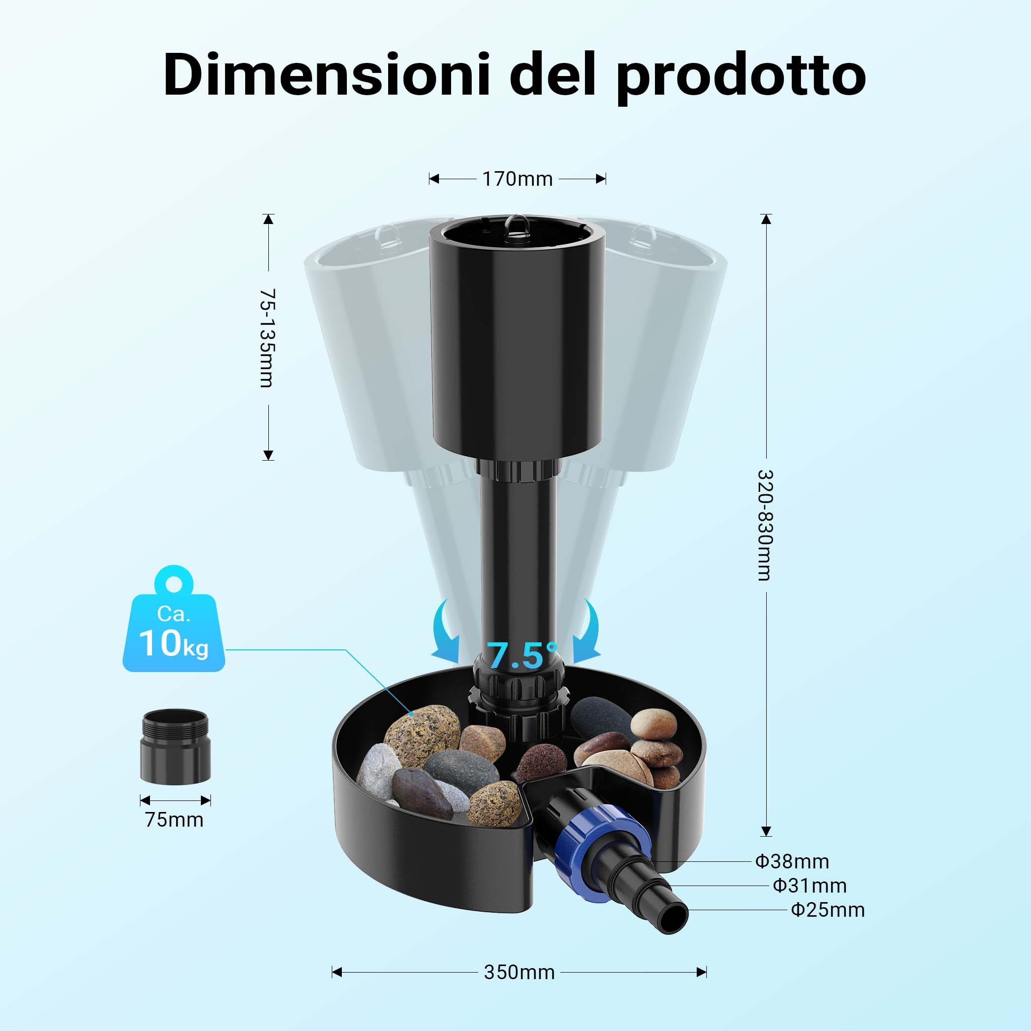 SunSun Skimmer di superficie CSP-40 per laghetti fino a 40 m², altezza regolabile 650–850 mm