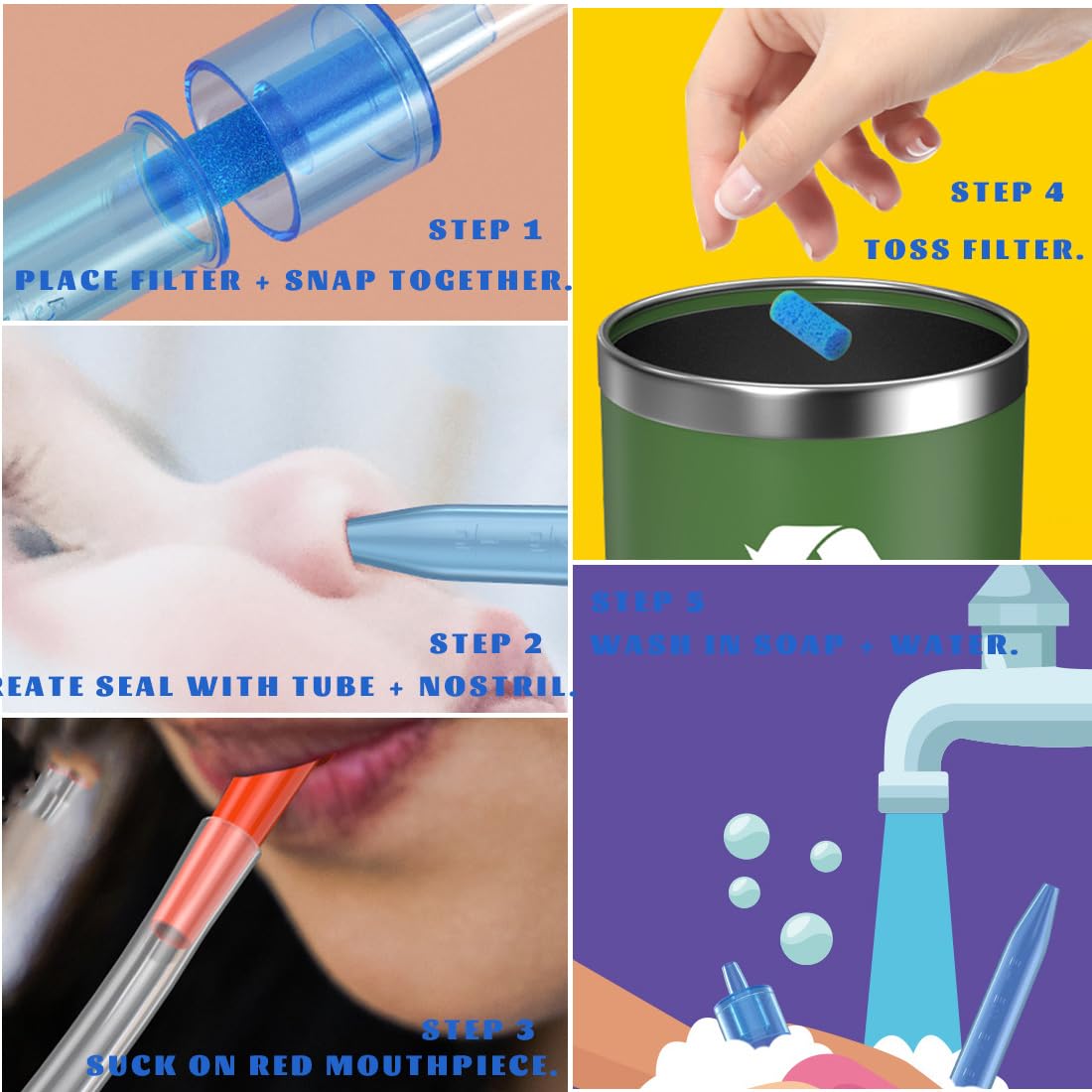 1 szt. irygator do nosa, 200 sztuk filtrów do nosa dla dzieci, aspirator do nosa dla dzieci, wielokrotnego użytku, przenośne irygatory do nosa, bezpieczny do czyszczenia nosa