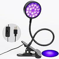 Vista 1 de Lámpara de luz negra LED UV con abrazadera con USB, lámpara portátil de cuello de ganso mejorada de 5 W 395 nm con clip para uñas de gel, detección