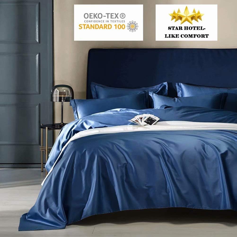 SAKIAO Queen Size Bed Sheets Set - Brushed Microfiber 1800 Thread Count Percale - 16" Deep Pocket Egyptian Sheets Beautiful- 4 Piece (Navy Blue,Queen)