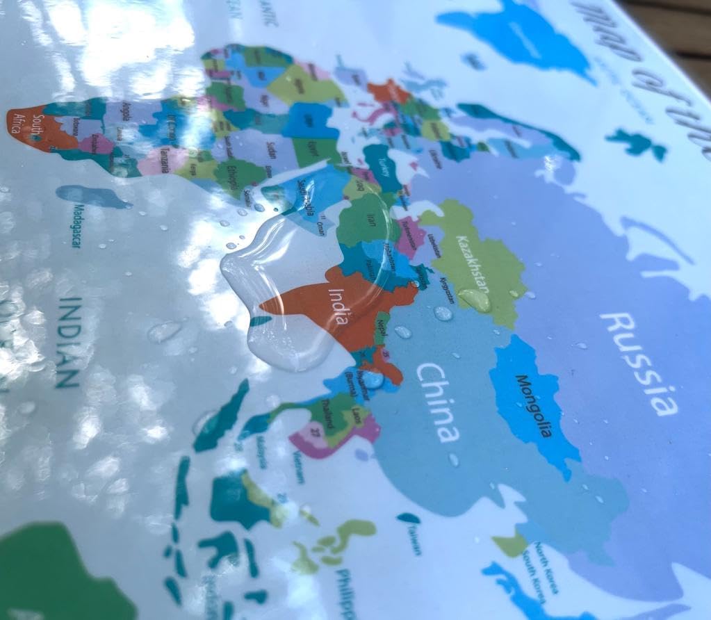 362 World Flags Placemat for Kids, World Map Learning, Continents, Waterproof Educational Placemat - 2 Sides