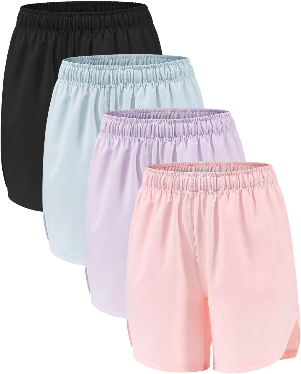 Celfaeree 4 Packs Girls Athletic Shorts with Pockets Running Active Shorts Dry-Fit, Sports Workout Shorts for Kids Teens
