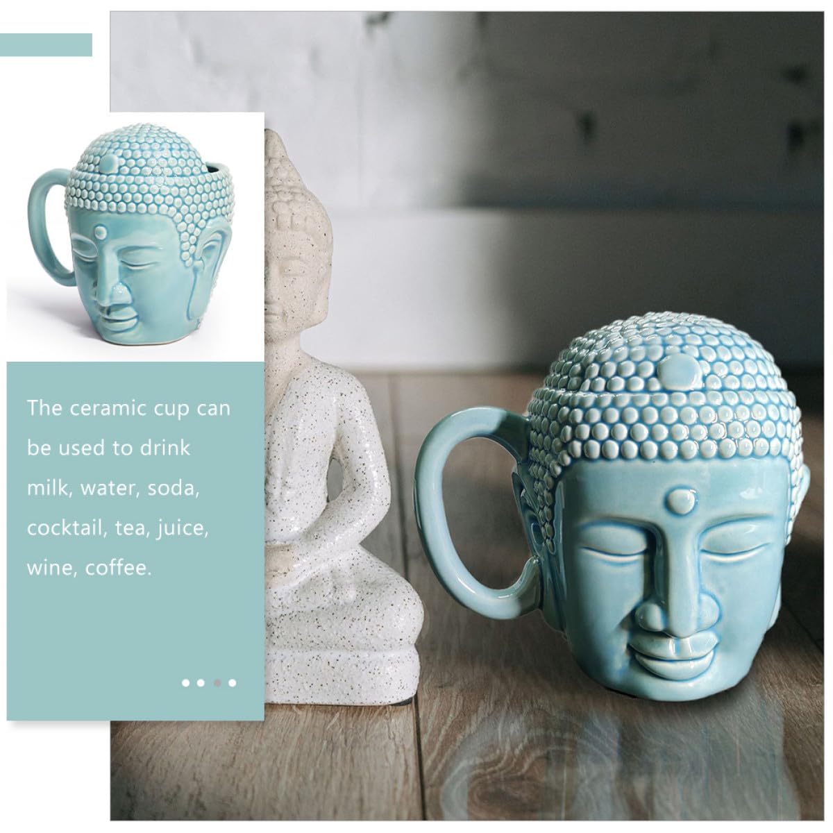 Tasse à Café en Céramique Bouddha 450Ml avec Anse Ergonomique Mug Créatif pour Boire Café et Thé Tasse en Céramique Antidérapante Maison et Bureau