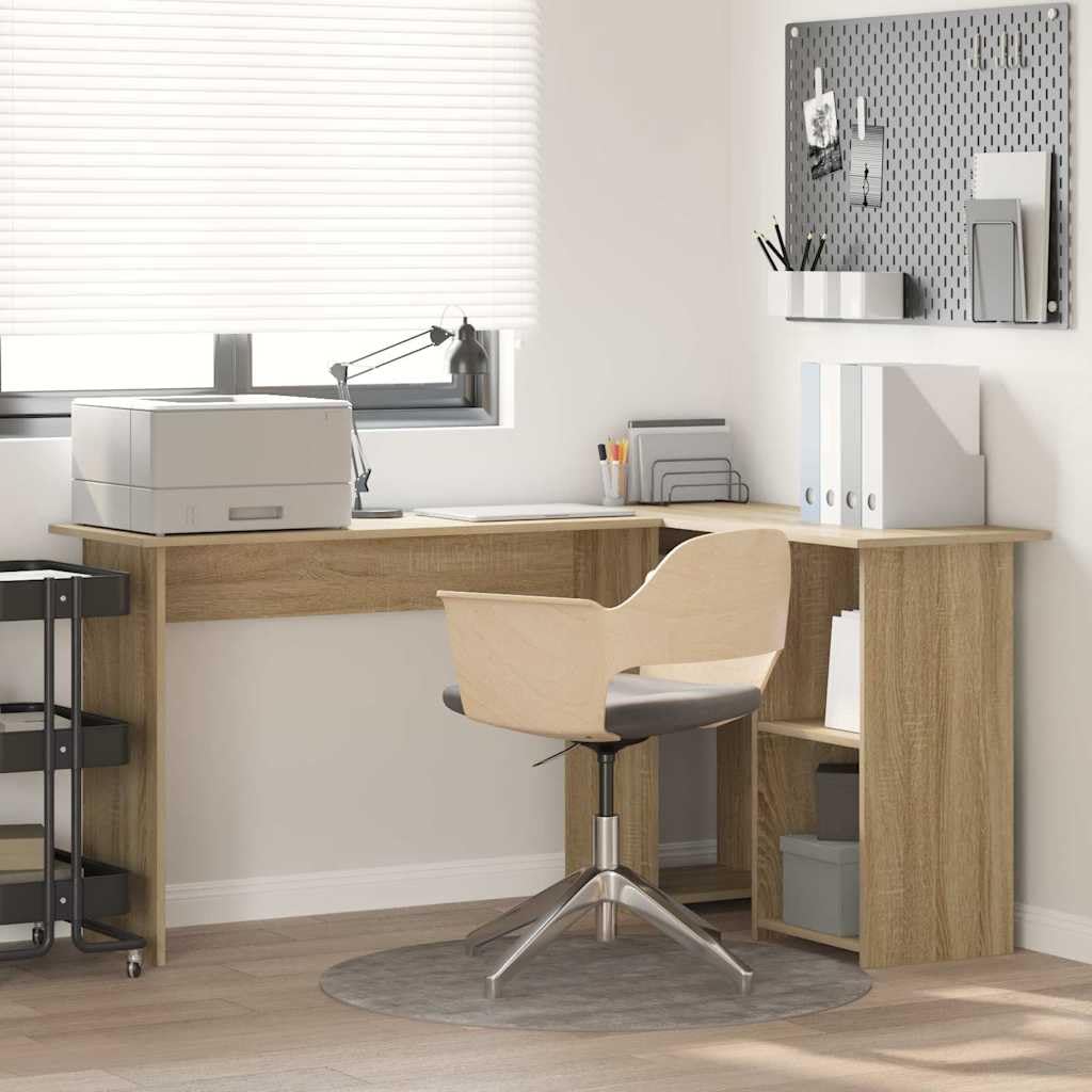 Schreibtisch Sonoma-Eiche Holzwerkstoff 142 x 102 x 73 cm Eckschreibtisch mit Stauraum für Büro und Homeoffice ergonomisch platzsparend Arbeitszimmer Laptop PC Gaming