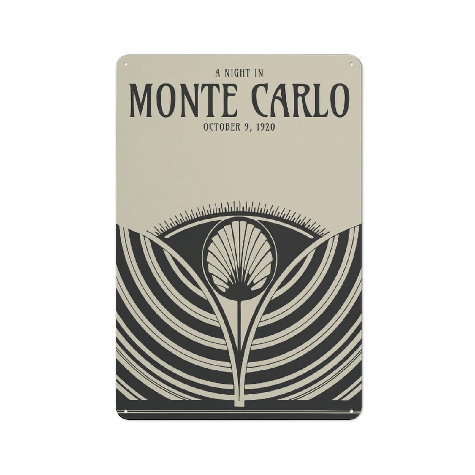 Junmoney Style-2 Art Deco Monte Carlo Poster Vintage Metal Plaque 30X20cm For Hobby Room Or Studio, For Kitchen, Dining Room And Home Bar Wall Decor