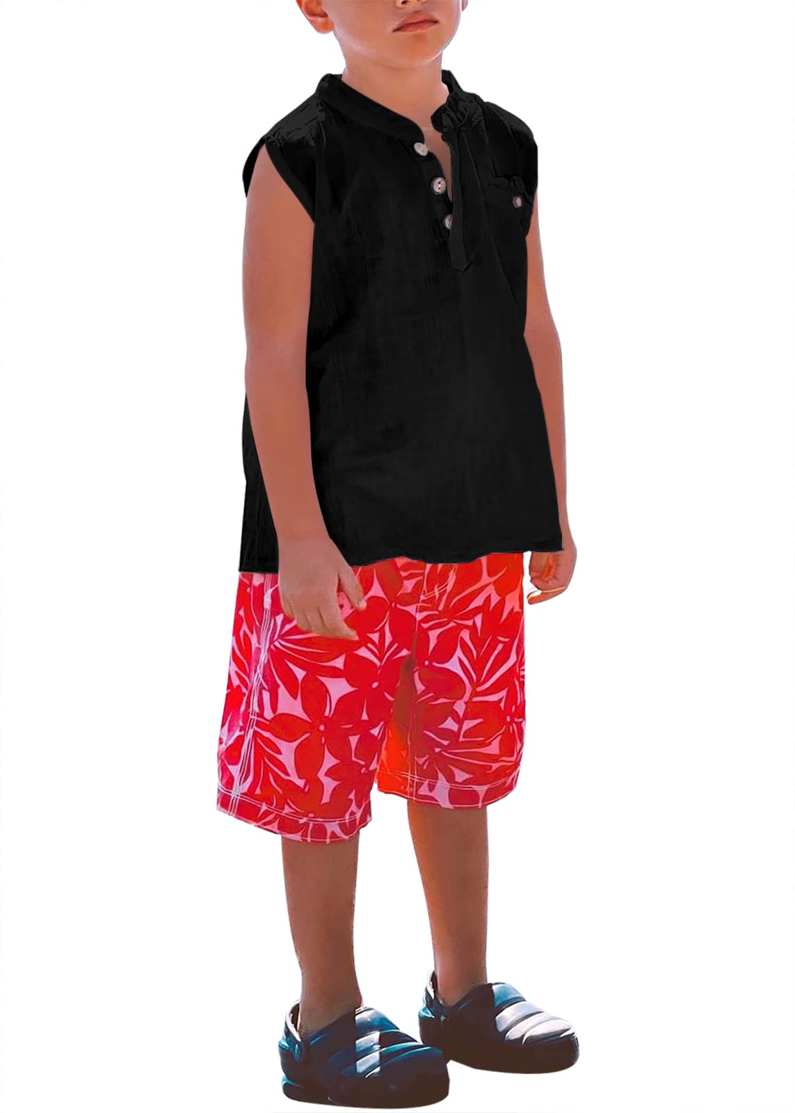 Mafulus Boys Button Down Sleeveless Linen Shirt Crewneck Loose Fit Casual Summer Tank Top 3-14 Years