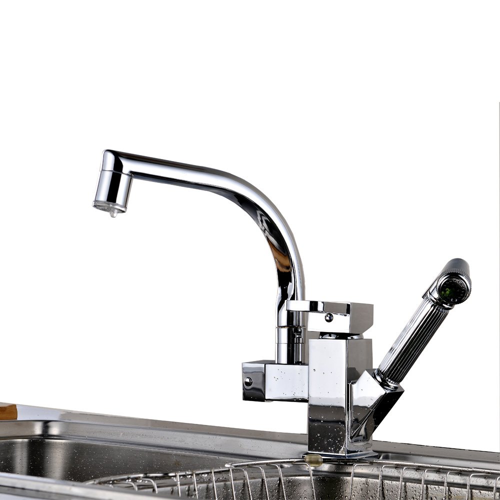 Metal Modern Commercial Long LED changeable double Lever Adjustable Retractable Single Handle Pull Out Sprayer Retractable Kitchen Faucet, Moonee Kitchen Sink Faucet