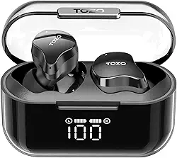 TOZO T18 Bluetooth 5.3 True Wireless Stereo Earbuds IPX8 à prova d'água em fones de ouvido Redução de ruído com visor digital e caixa transparente Fones de ouvido longos em standby preto