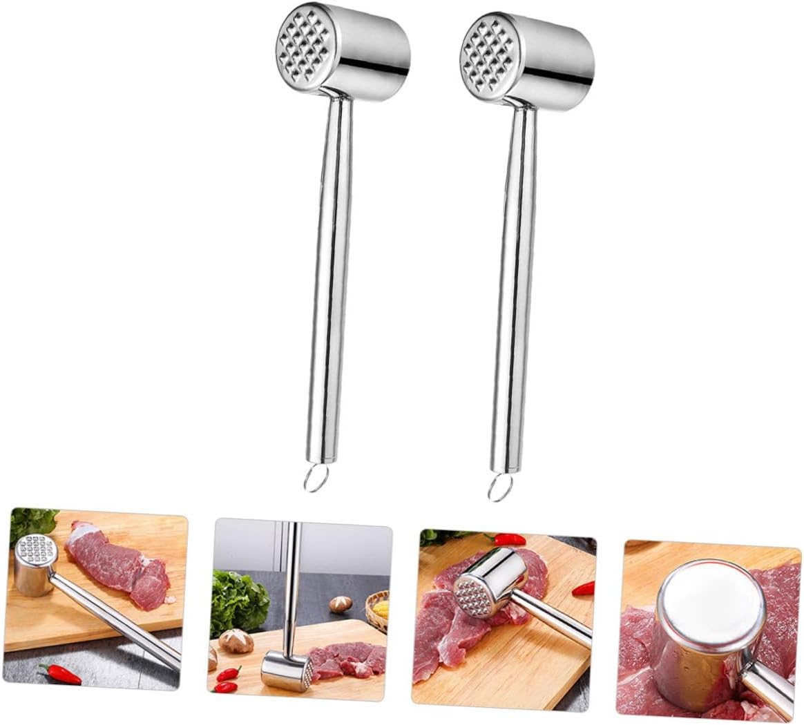 Homoyoyo 2pcs Stainless Steel Meat Tenderizer Mallets Kitchen Meat Hammer Dual-sided Steak and Pork Pounder Sturdy Cooking Tool for Home Use