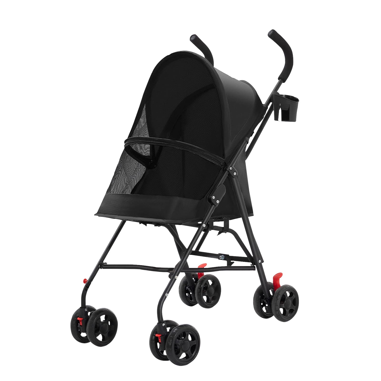 Dog Stroller with 4 Wheels, Lightweight and Foldable Portable Cat Stroller, Mini Dog Cart with Cup Holder, 97 x 45 x 55 cm, Black