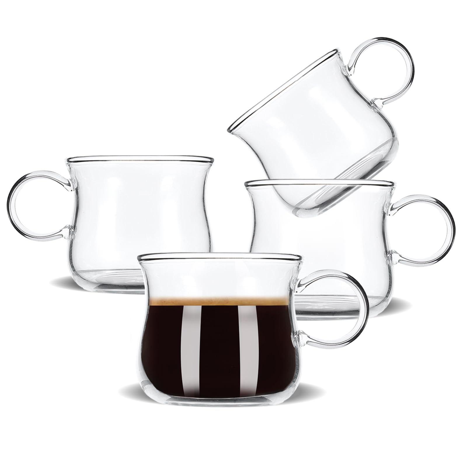 BOILMERIT Espresso Cups Set of 4, 5 Ounces Espresso Shot Glass, Clear Double Esperesso Glasses with Handle, Small Tazas De Cafe Espresso Machine