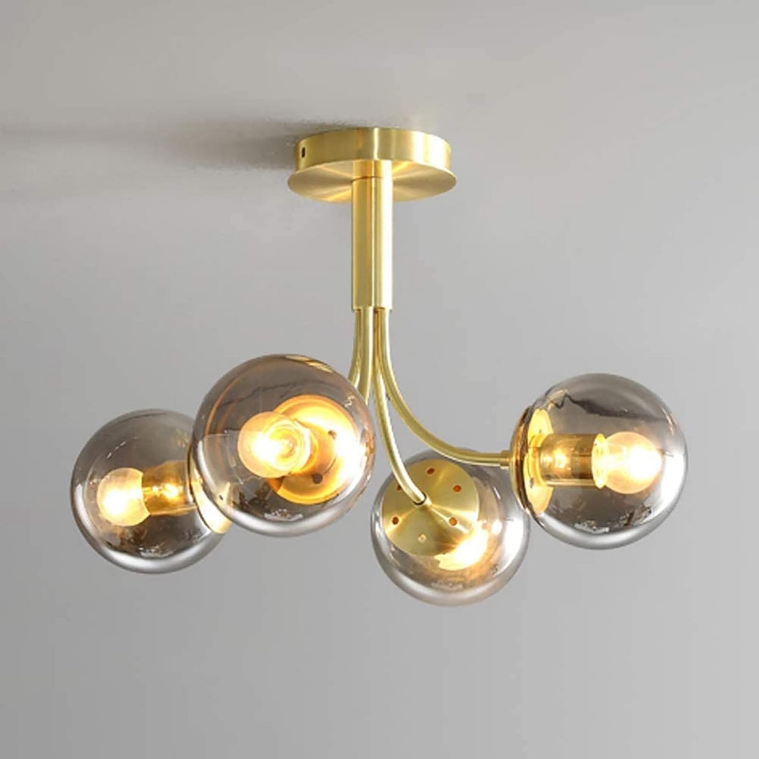 Plafonnier moderne boules de verre gris lustre branches luminaire de plafond pour chambre 5-lights