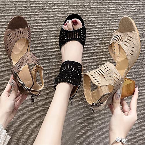 Fodalob Ladies Sandals- Women's Peep Toe Cutout Buckle Booties Wedge Platform High Heel Sandals Mid-heel Shoes4
