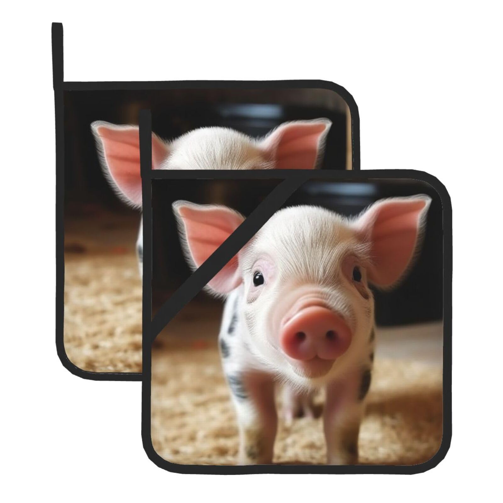 Cute Pig Print Pot Holders for Kitchen Heat Resistant Thickened Hot Pads with Hanging Loops Oven Pot Holders Sets of 2 Potholders for Oven Cooking Baking