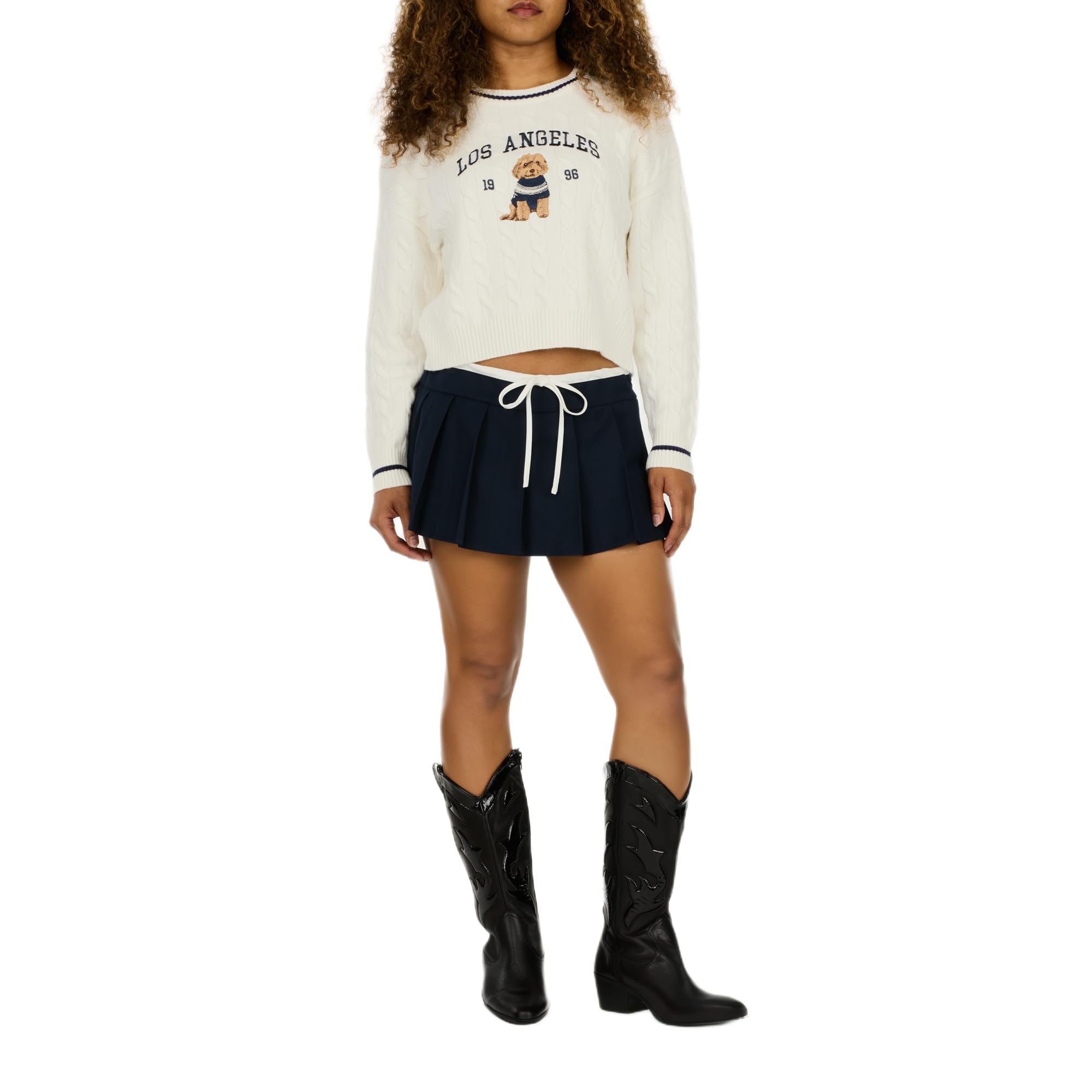Forever 21 Womens Cable Knit Sweater with Tipping and Applique