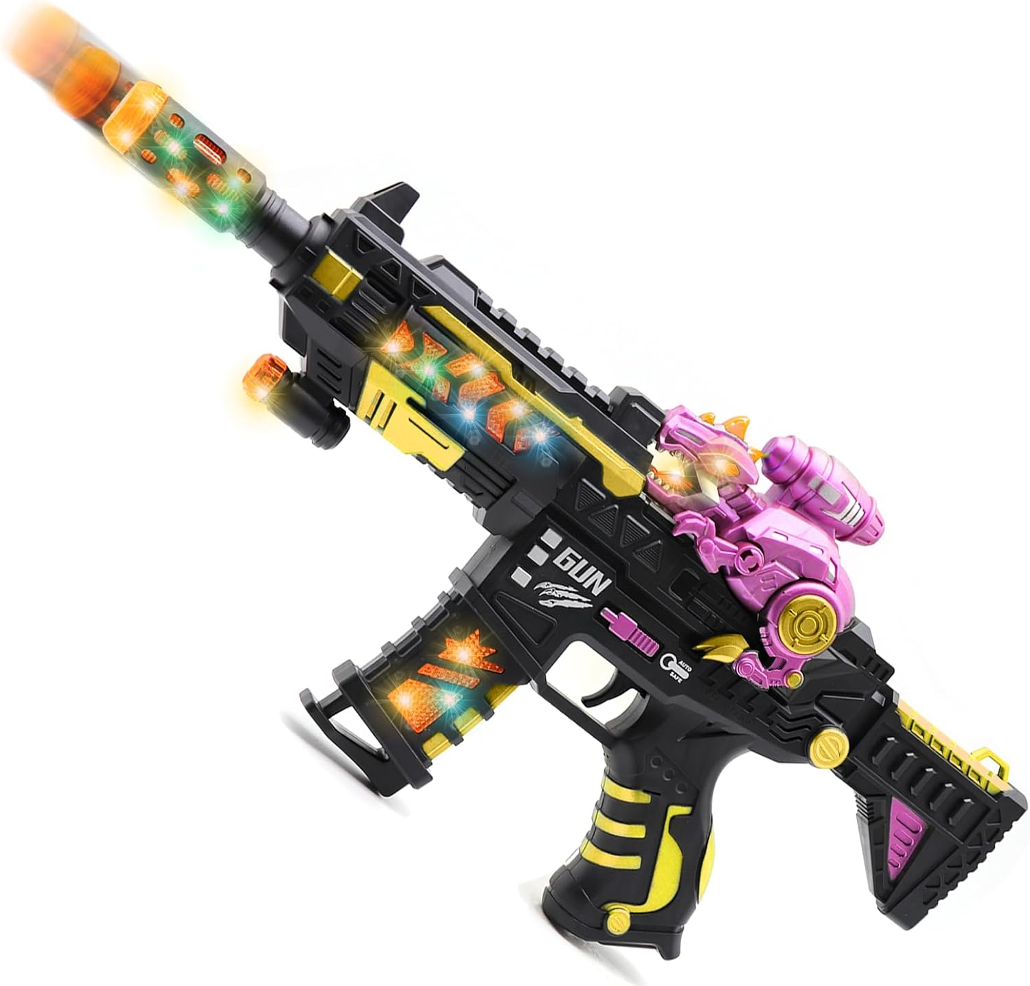 Light up Toy Gun with Sound Effects, Dinosaur Toy Guns for Kids Boys, Toy Machine Gun that Make Noise, Play Toy Guns for Boys Toddlers 3 4 5 6 7+, Kids Gifts for Birthday Christmas Halloween Black-pink