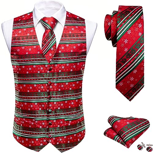 Image of Barry.Wang Mens Red /Green Christmas Suit Vest Holiday Xmas Waistcoat Tie Set Party Tuxedo