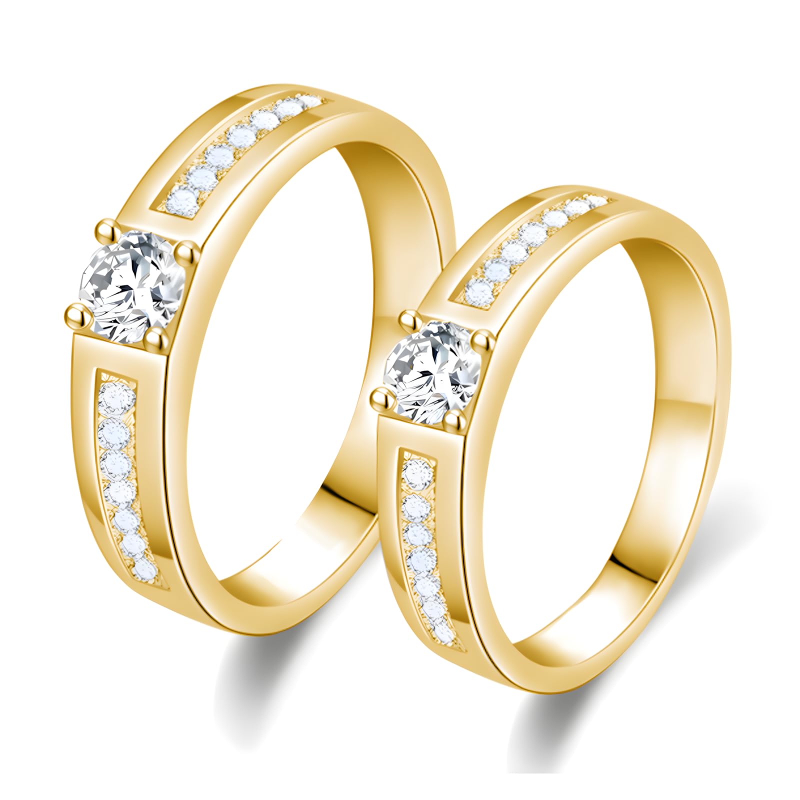 S925/10K 14K 18K Gold Couple Ring Sets, Round Cut Moissanite Couple Wedding Rings Set for Men and Women, Customized His and Hers Matching Promise Bands Engraving for Anniversary Engagement