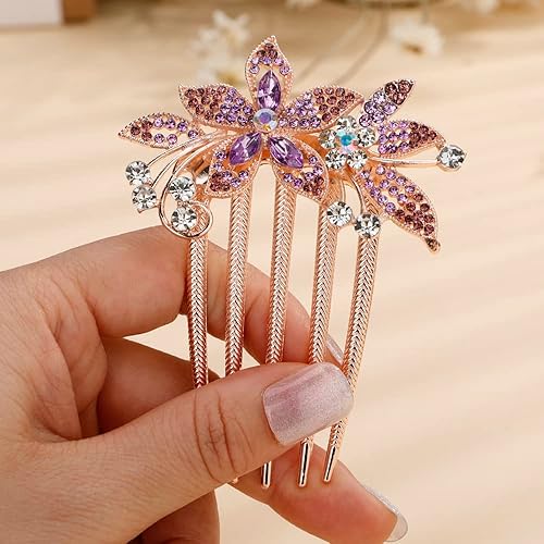 Miniatura 10 de Aimimier Peine de pelo francés de cristal para boda, con diamantes de imitación, para novia, dientes largos, barette, accesorios de lujo para el