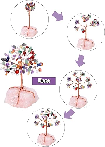 Miniatura 7 de Top Plaza Árbol de árbol de aventurina verde con cristales curativos para decoración de oficina, envuelto en cobre en base de cuarzo rosa natural,