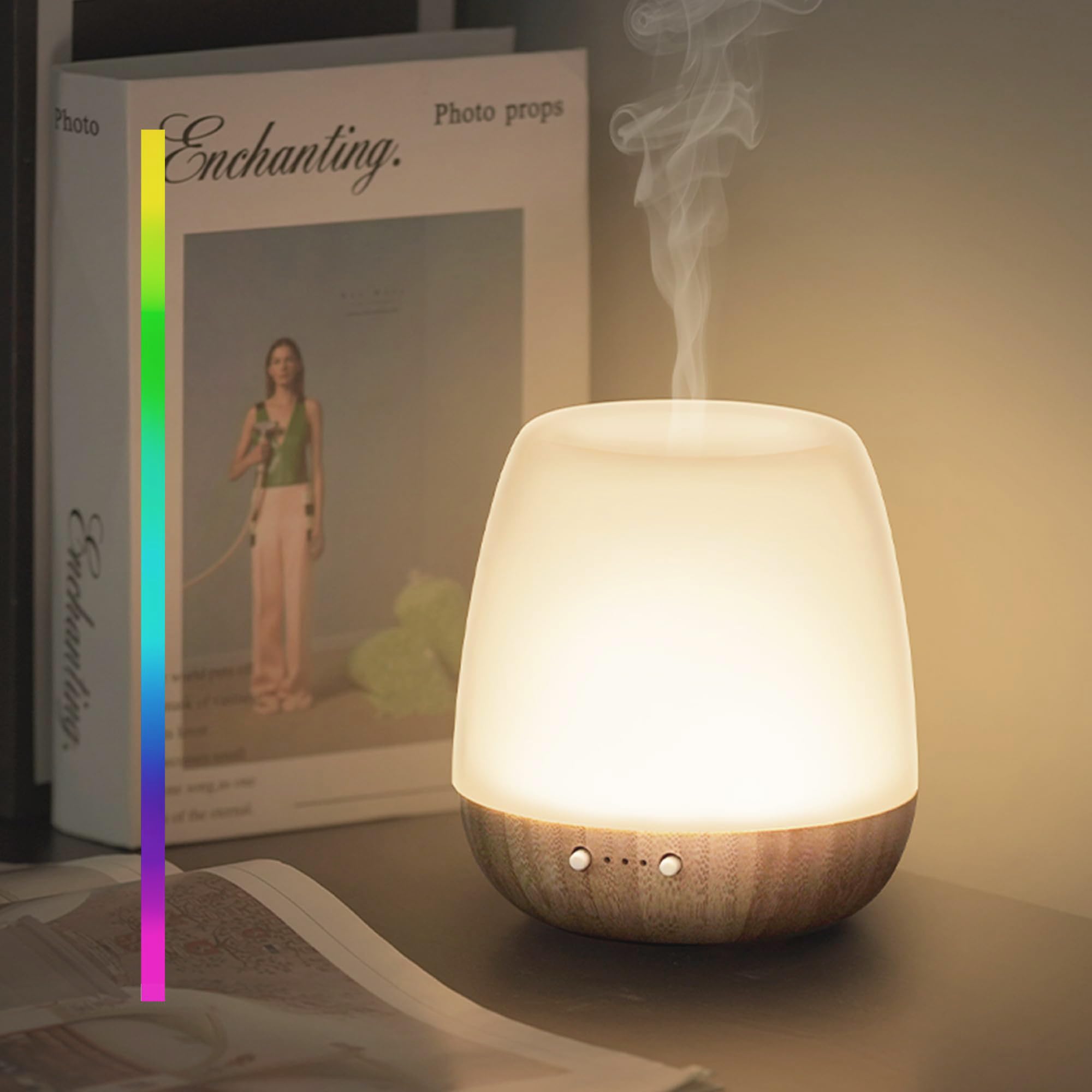 Diffusore di oli essenziali in vetro, 180 ml, diffusore di aromi a ultrasuoni per oli essenziali, grande diffusore di oli essenziali, timer di spegnimento automatico, luce notturna per regalo, casa