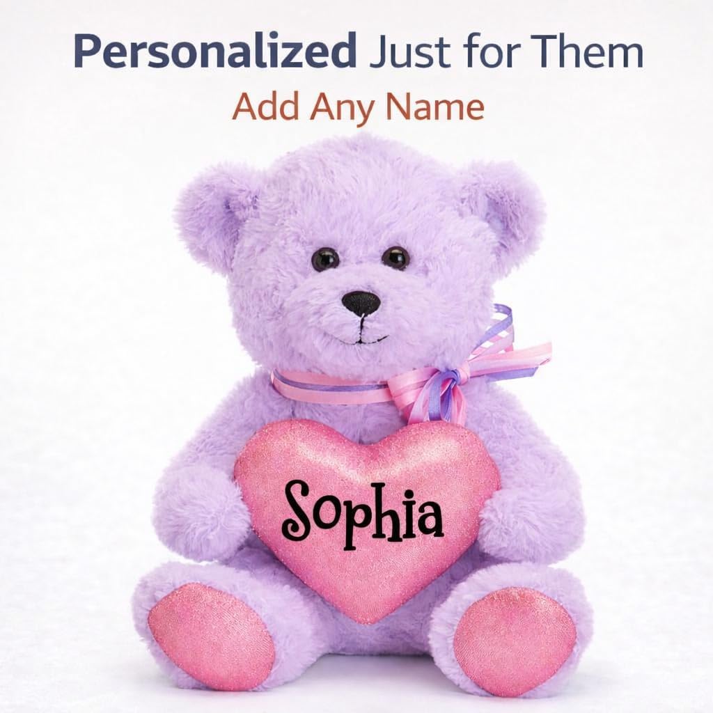 burton+BURTON Personalized Purple Teddy Bear with Name – 10 Inch Ultra-Soft Plush Stuffed Animal – Custom Gift for Kids, Girls, Birthdays, Valentine’s Day
