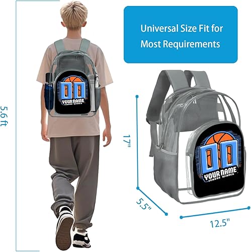 Miniatura 2 de Mochila transparente para niños y niños, bolsa de baloncesto personalizada de 17 pulgadas para escuela, viajes, gimnasio