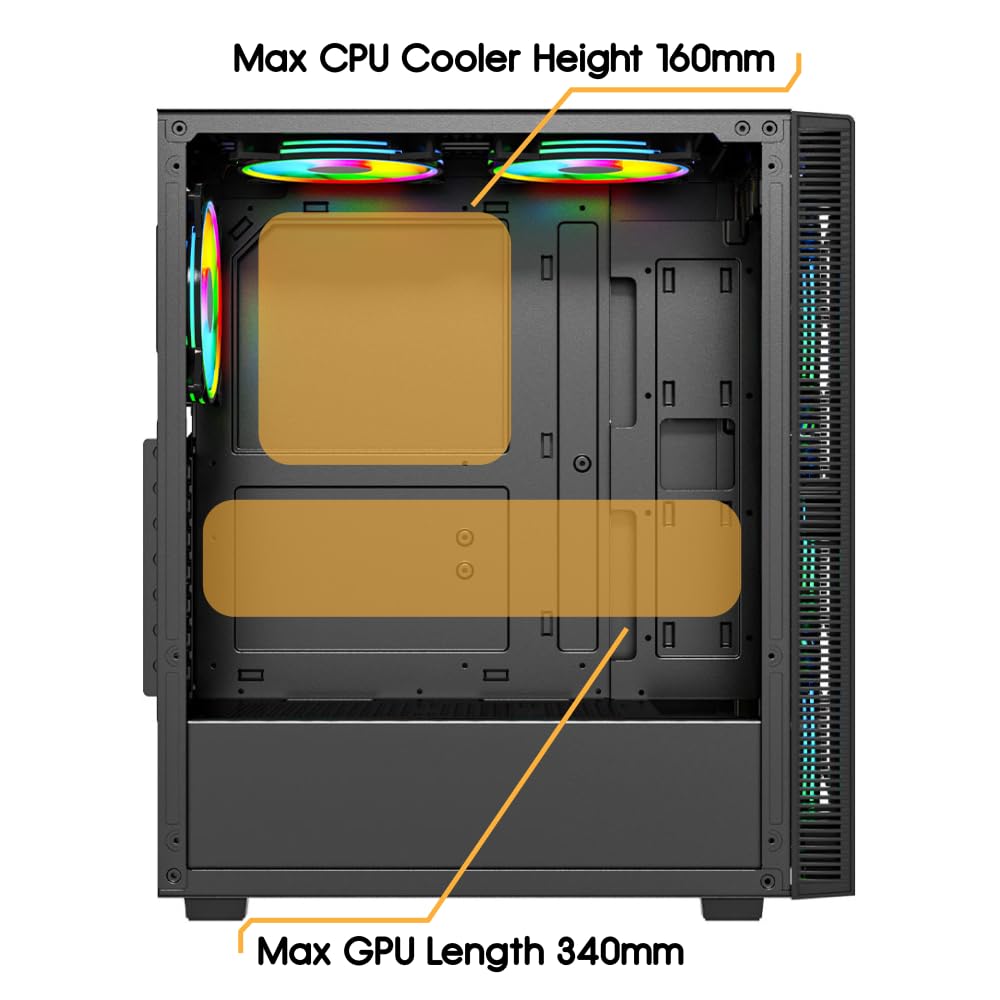 Vida SIROCCOV26F-BLK Tower Case, ABS Nero + Vetro Temperato per ATX, Micro ATX, Mini ITX, High Performance Computing
