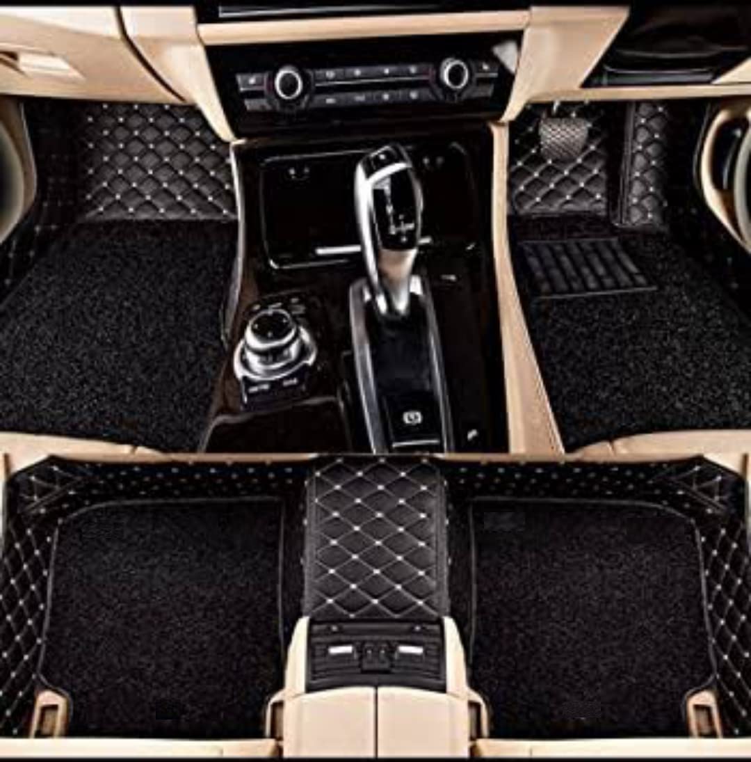 BluConfort | Premium 7D car mat Full Set for Nissan Magnite (Model: 2020-2024)| Luxury Leather Double Car Floor Mat Complete Set | 100% Waterproof and Washable | Color : Black-Golden