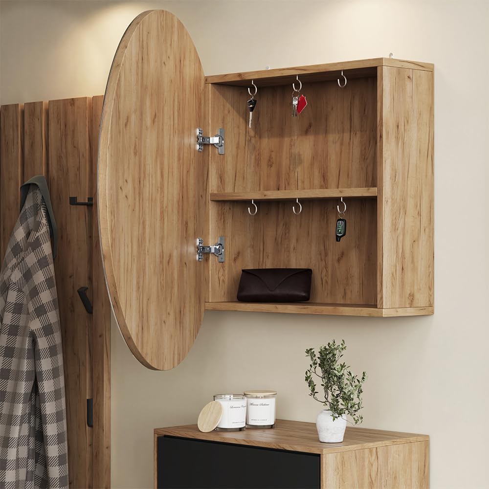Vicco Specchio contenitore bagno Loki, Rovere dorato, 70 x 70 cm con 2 scomparti, per montaggio a parete con specchio e ripiano