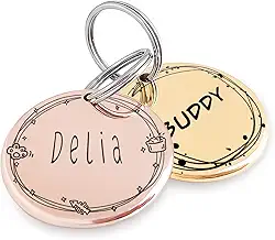 Arte de Padrão Coroa de Flores - Placas de Identificação para Cães e Gatos Adequado para pets de grande porte - Aço Inoxidável com Gravação Profunda plaquinha Dourado