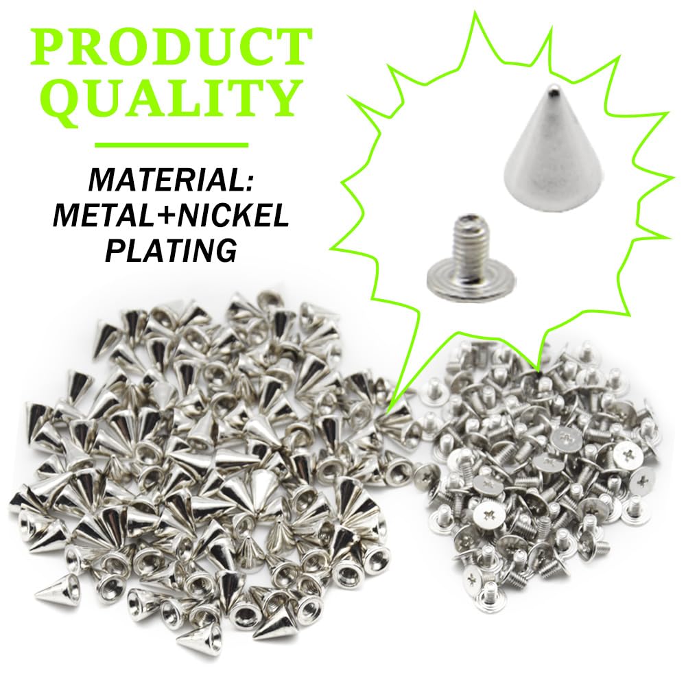 CEEYSEE 100Sets Cone Spikes Studs with Screw 7x10mm Punk Metal Rivets Bullet Cone Spikes for DIY Belt Bags Shoes Clothing Decoration Shoes Craft (Silver/7x10mm) - Image 3