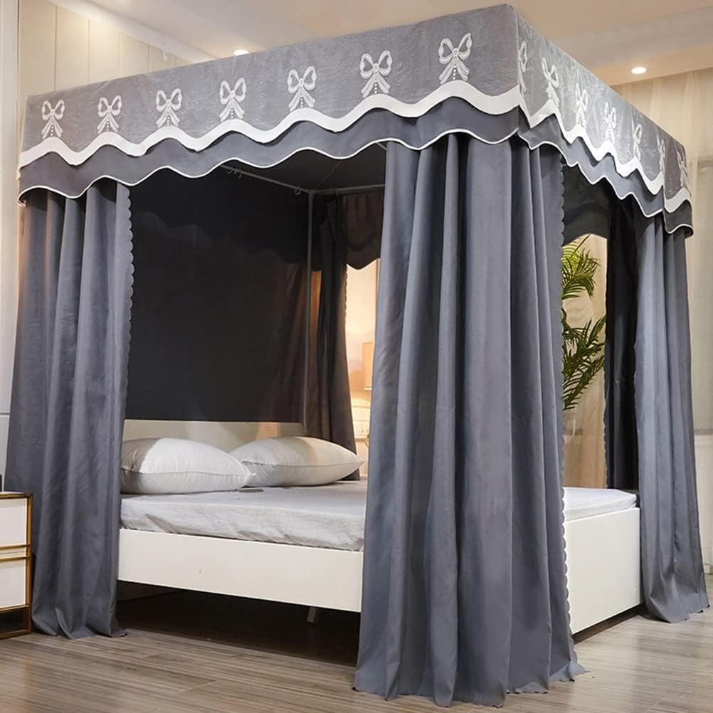 4 Corner Post Bed Canopy Mosquito Nets, Spsummer Autumn Winter Bed Curtains, Girl Single Double Bed Bedroom Decoration/Grey/1,Grey 180 * 200 * 200Cm