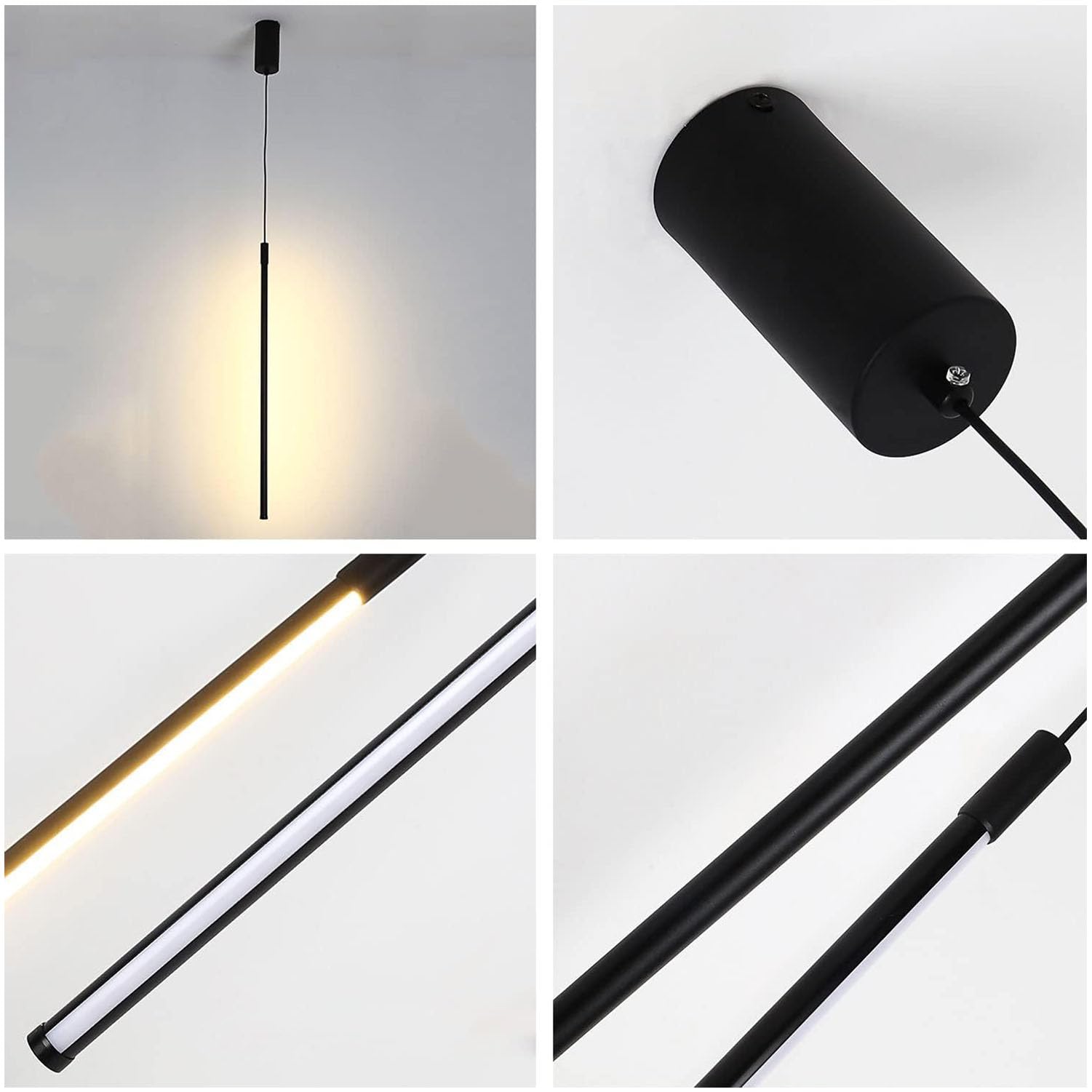 Pendelleuchte Metall, Warmweiß für Wohnzimmer, Schwarz, 120cm | Warmweißes Licht (2700K) für Gemütlichkeit. Höhenverstellbar. Moderner Zylinder für Kücheninsel, Esstisch, Schlafzimmer