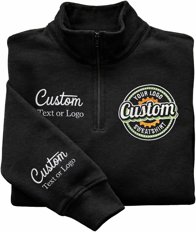 Famitrendz Custom Embroidered Logo Quarter Zip Sweatshirt, Personalized Team Apparel, Customized Company Logo Outfit, Corporate Uniform, Monogram Zip Up Workwear, Custom Sweatshirt