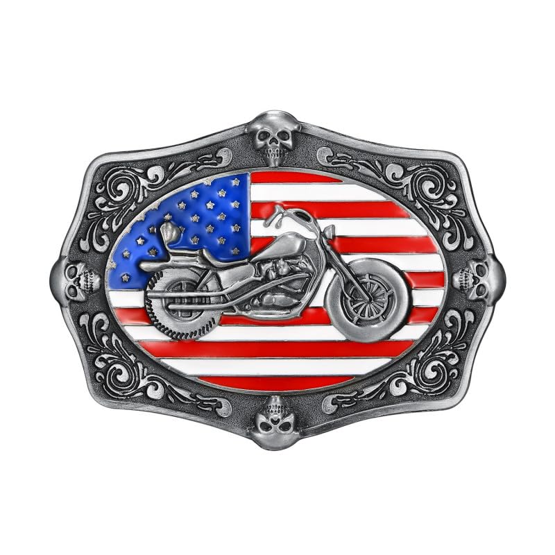 BOBIJOO Jewelry - Boucle de Ceinture Moto Drapeau USA Crâne Biker